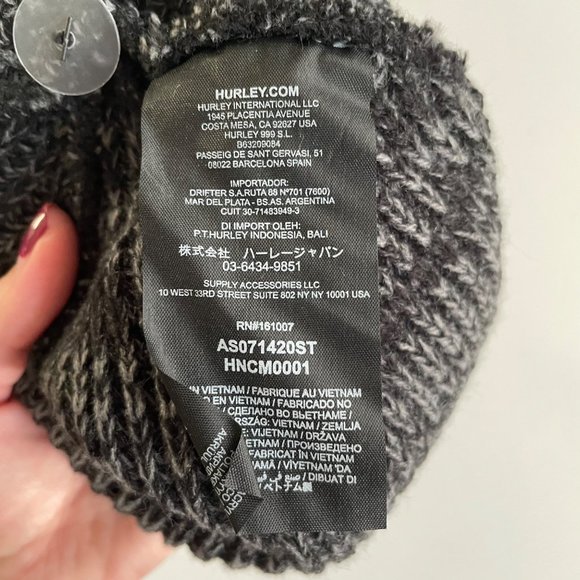 NWT Hurley M Max Cuff 2.0 Beanie Black Gray Heather One Size - Picture 8 of 8